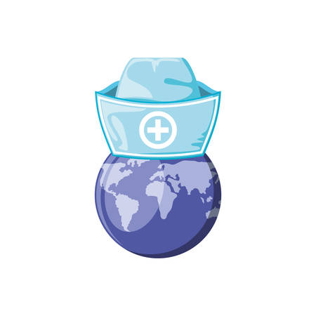 nurse hat with planet earth isolated icon vector illustration designのイラスト素材