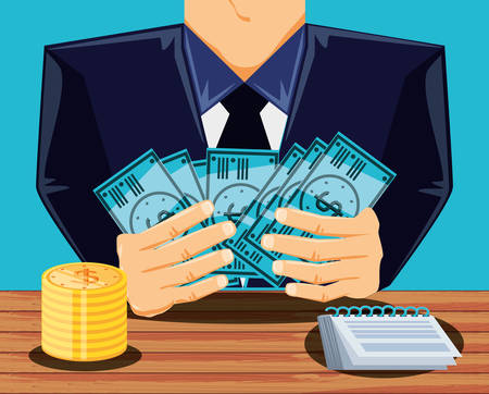 business hands with economy icons vector illustration designのイラスト素材