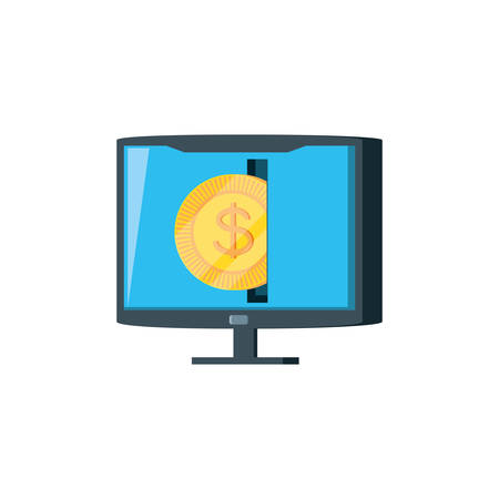 computer monitor with coin dollar vector illustration designのイラスト素材