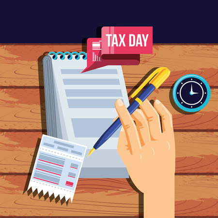 tax day with document paper and set icons vector illustration designのイラスト素材