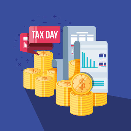 tax day with document and set icons vector illustration designのイラスト素材