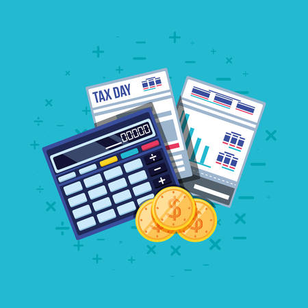 tax day with calculator and set icons vector illustration designのイラスト素材