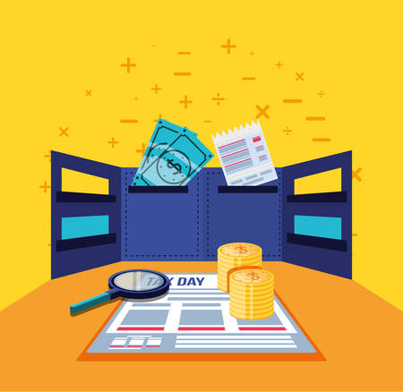 tax day with document and set icons vector illustration designのイラスト素材