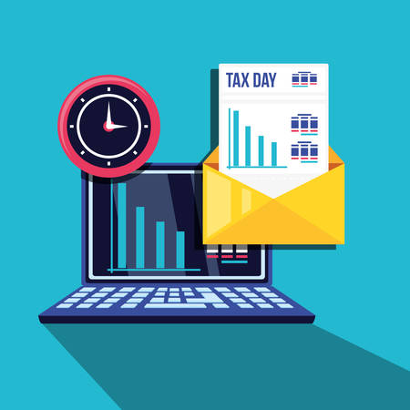 tax day with laptop computer and set icons vector illustration designのイラスト素材
