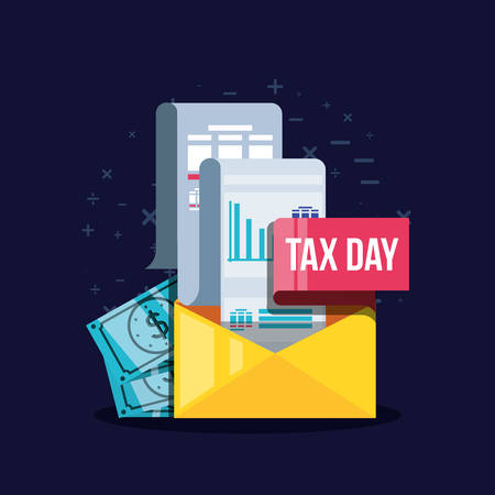 tax day with envelope mail and set icons vector illustration designのイラスト素材