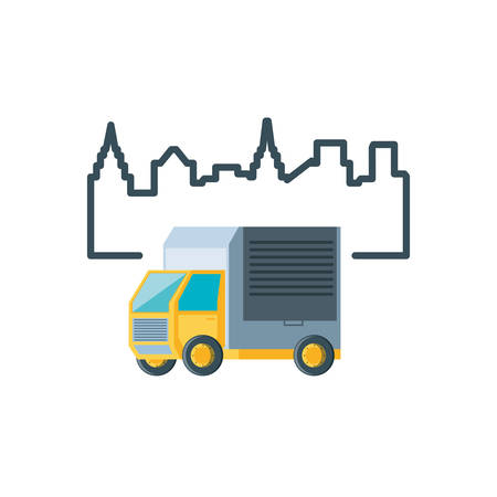 delivery service truck with cityscape vector illustration designのイラスト素材