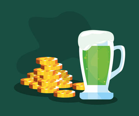 green beer gold coins happy st patricks day vector illustrationのイラスト素材