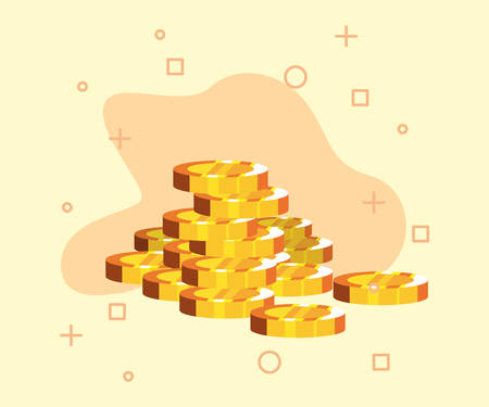 gold coins stacked money cartoon vector illustrationのイラスト素材