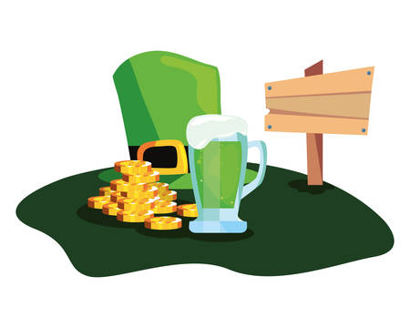 hat green beer and coins happy st patricks day vector illustrationのイラスト素材