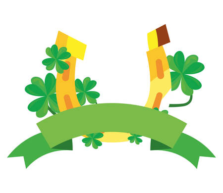 horseshoe and clovers ribbon happy st patricks day vector illustrationのイラスト素材