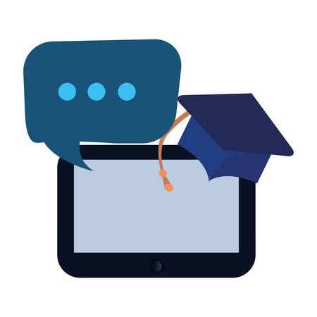 tablet graduation hat speech bubble online education school vector illustrationのイラスト素材