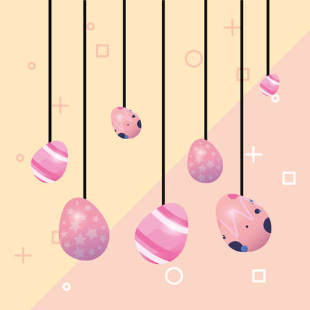 hanging eggs decoration happy easter card vector illustrationのイラスト素材