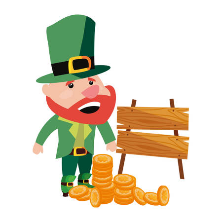 leprechaun coins wooden board st patricks day vector illustrationのイラスト素材