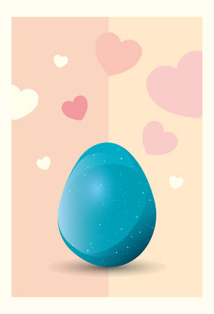 blue egg decoration heart background happy easter card vector illustrationのイラスト素材