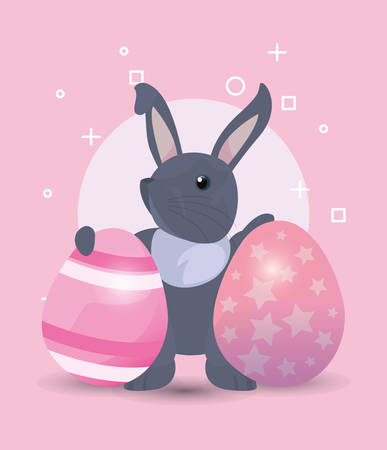 rabbit eggs decoration happy easter card vector illustrationのイラスト素材