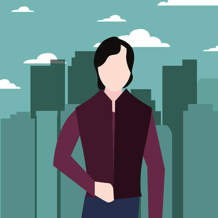 man and woman talking in the street city vector illustrationのイラスト素材
