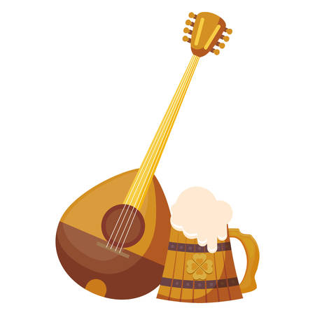 beer wooden jar with clover and mandolin vector illustration designのイラスト素材