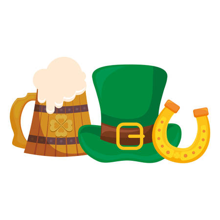 beer wooden jar with clover and irish hat vector illustration designのイラスト素材