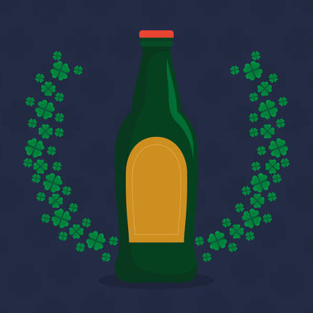 beer bottle with clovers wreath vector illustration designのイラスト素材