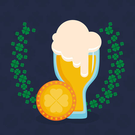 beer glass with clover coin vector illustration designのイラスト素材