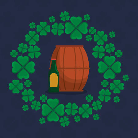 beer wooden barrel with bottle vector illustration designのイラスト素材
