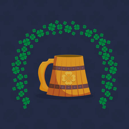 beer wooden jar with clover vector illustration designのイラスト素材