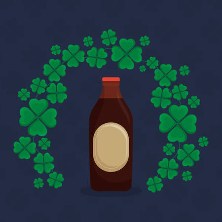 beer bottle with clovers wreath vector illustration designのイラスト素材
