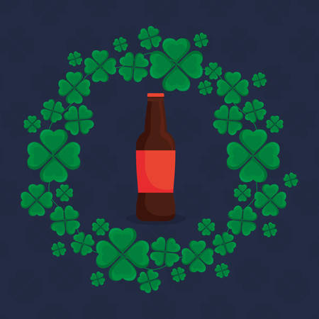 beer bottle with clovers wreath vector illustration designのイラスト素材