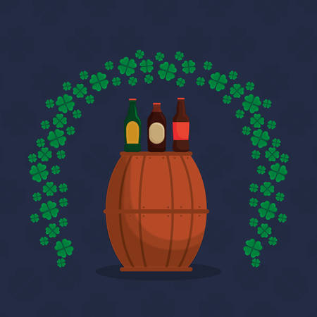beer wooden barrel with bottles vector illustration designのイラスト素材