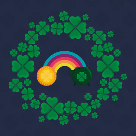 cauldron with coin and rainbow vector illustration designのイラスト素材