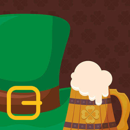 beer wooden jar with clover and irish hat vector illustration designのイラスト素材