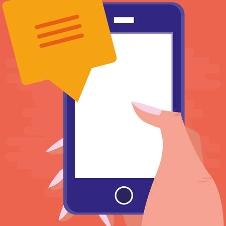 hand using smartphone with speech bubble vector illustration designのイラスト素材