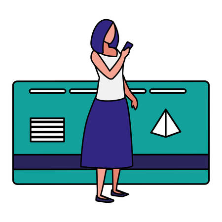 woman using smartphone with credit card vector illustration designのイラスト素材