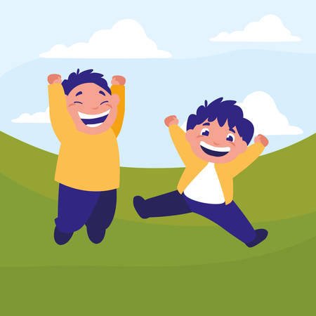 happy fat boys celebrating in the camp vector illustration designのイラスト素材