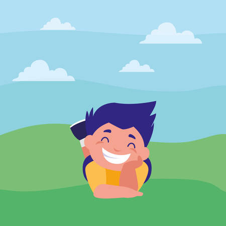 happy fat boy in the camp vector illustration designのイラスト素材