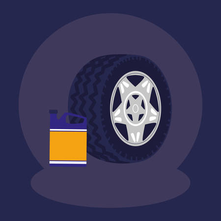 tire car wheel with oil gallon vector illustration designのイラスト素材