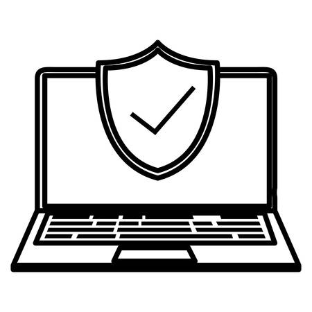laptop computer with shield and ok symbol vector illustration designのイラスト素材