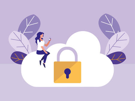 woman using safe secure padlock with cloud computing vector illustration designのイラスト素材