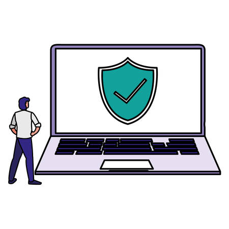 man using laptop computer vector illustration designのイラスト素材