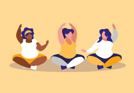 group of big women exercising body positive power vector illustration designのイラスト素材