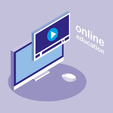 online education with desktop vector illustration designのイラスト素材