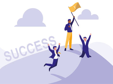successful businessmen celebrating with winner flag vector illustration designのイラスト素材