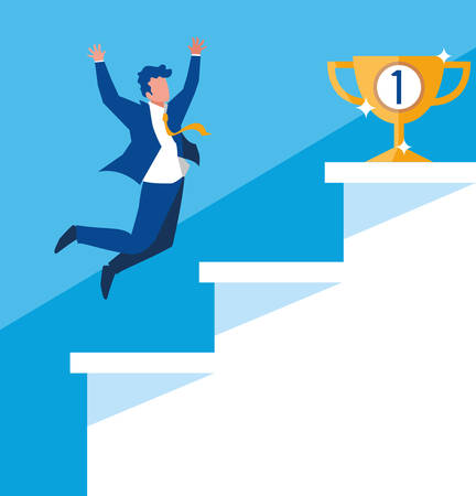 successful businessman celebrating in stairs vector illustration designのイラスト素材