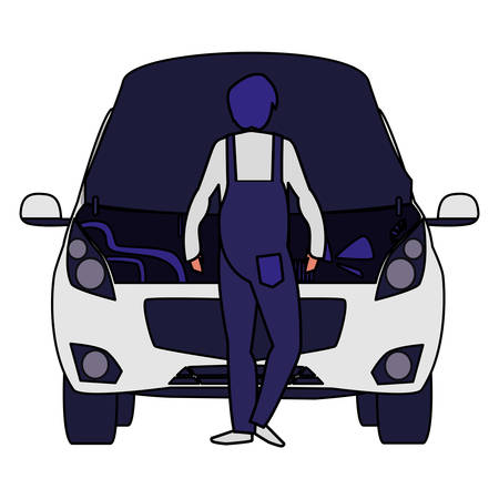 mechanic worker with car vehicle vector illustration designのイラスト素材