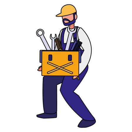 mechanic worker with toolbox vector illustration designのイラスト素材