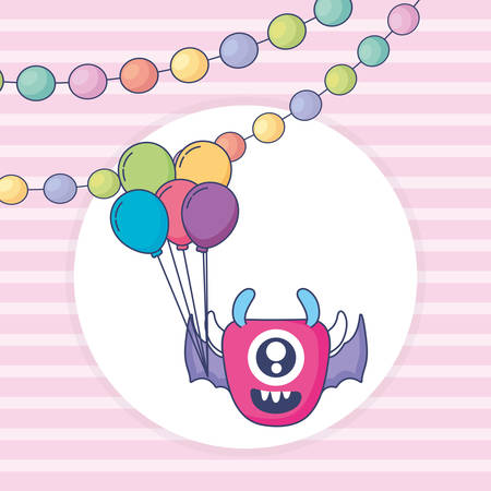 crazy monster with balloons helium and garlands vector illustration designのイラスト素材