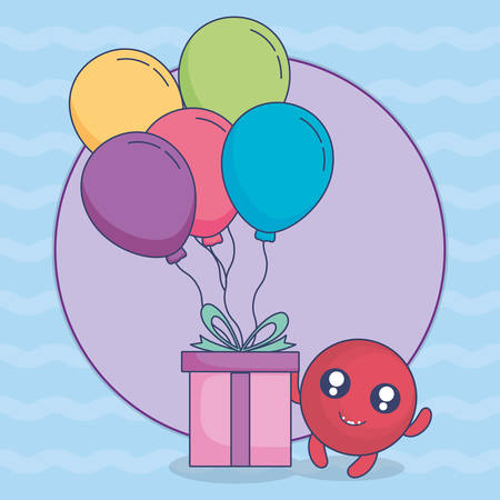 emoticon face with balloons helium and gift vector illustration designのイラスト素材
