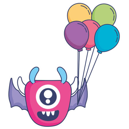crazy monster with balloons helium character vector illustration designのイラスト素材