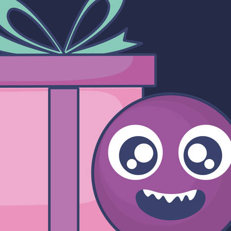 emoticon face with giftbox present vector illustration designのイラスト素材