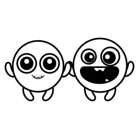 emoticons faces with crazy teeth couple characters vector illustration designのイラスト素材